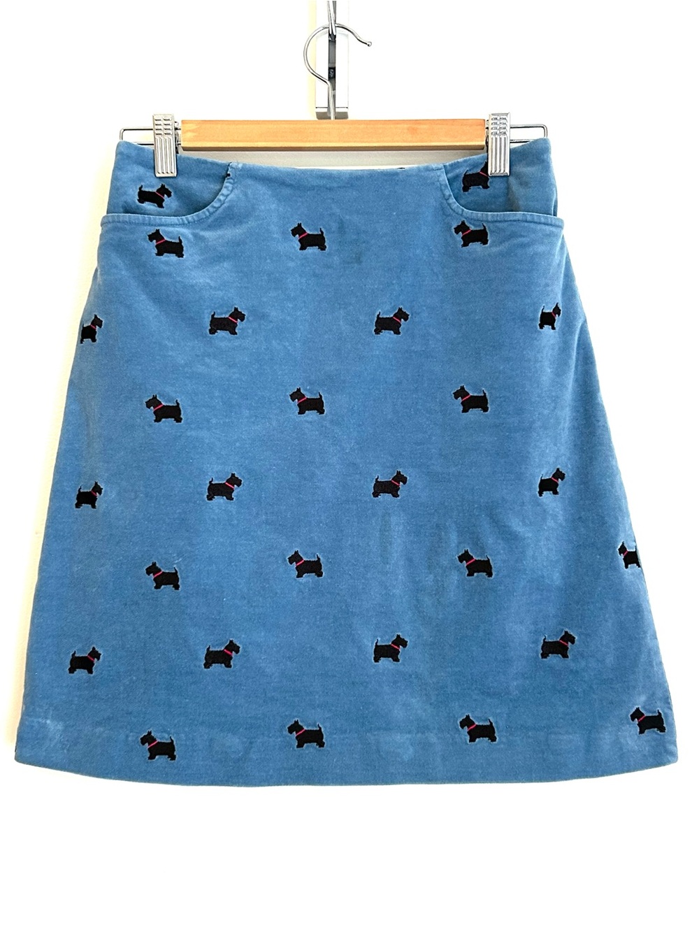 Lilly Pulitzer Blue A-Line Skirt with Black Scottie Motif, Size 4
